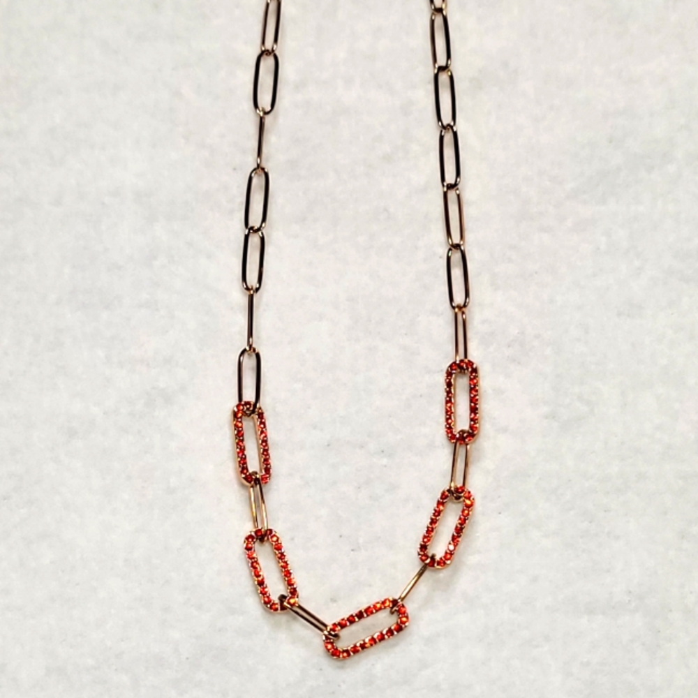 Ruby Colored Austrian Crystal Paper Clip Chain Necklace